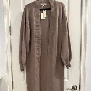 ANTHROPOLIGIE FLAT WHITE BEIGE LONG OPEN FRONT CARDIGAN